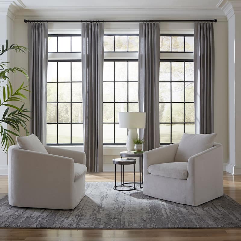 Saxton Ivory Upholstered Swivel Accent Chair - Width 35" x Depth 35" x Height 33"