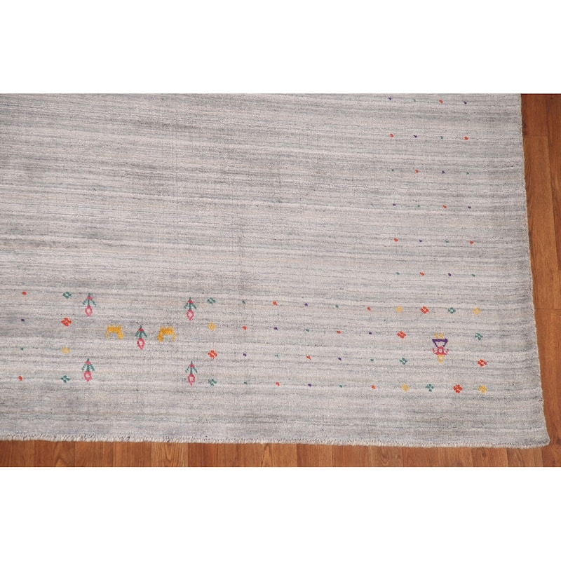 Stripe / Tribal Gabbeh Oriental Area Rug Handmade Silk Carpet - 9'2" x 11'6"
