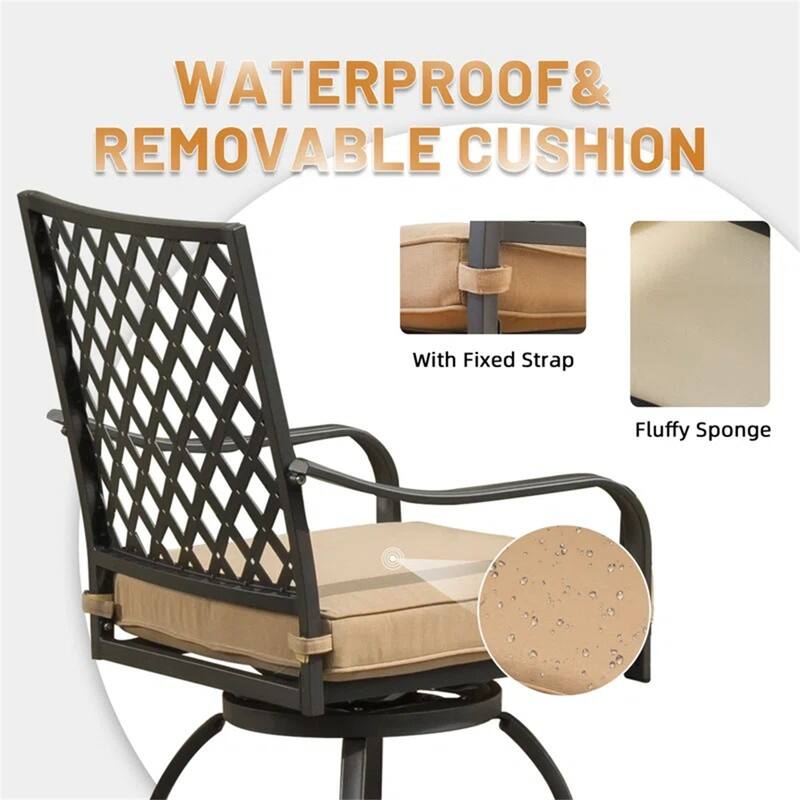 GDFStudio - Remy Outdoor Swivel Bar Stools Bistro Set with Cushions, 2 High Chairs