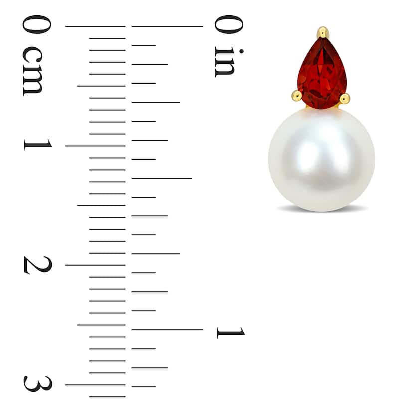 Miadora 1ct TGW Garnet and 8.5-9mm Cultured Freshwater Pearl Earrings Yellow Silver - 15.5 mm x 8.7 mm x 8.7 mm