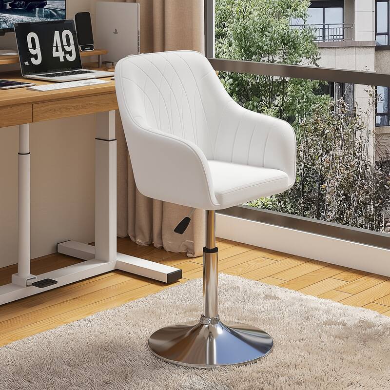 VECELO Vanity Chair Makeup Swivel Accent Chair Height Adjustable Round Back Tilt Chair - White