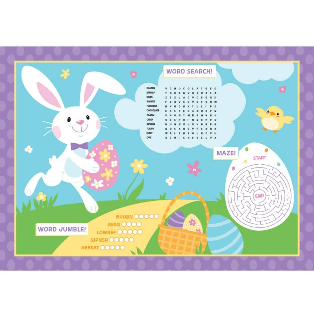 Easter Activity Rectangular Disposable Placemats - 14.25" - Multicolor - Club Pack of 96