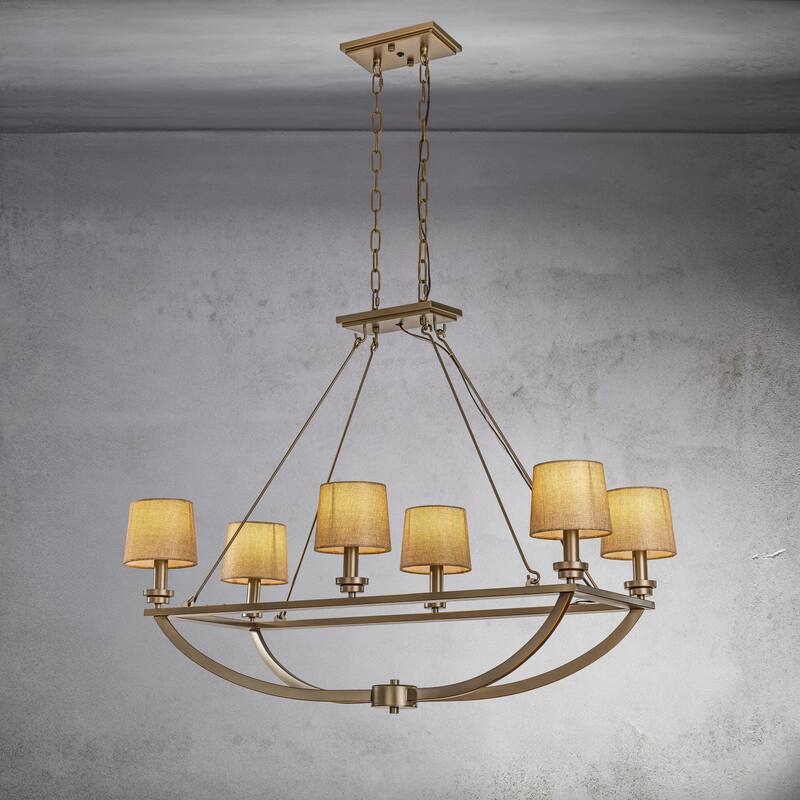 CraftHome 36 in. Transitional to Nautical Modern Oil-Rubbed Bronze 6-Light Chandelier with Warm Fabric Shades for Dining Room - Oil-Rubbed Bronze