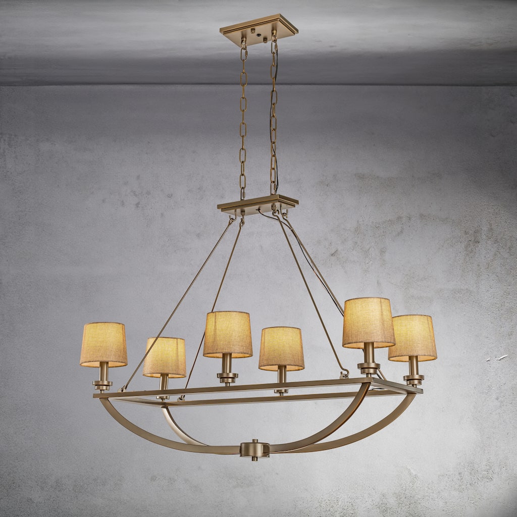 CraftHome 36 in. Transitional to Nautical Modern Oil-Rubbed Bronze 6-Light Chandelier with Warm Fabric Shades for Dining Room