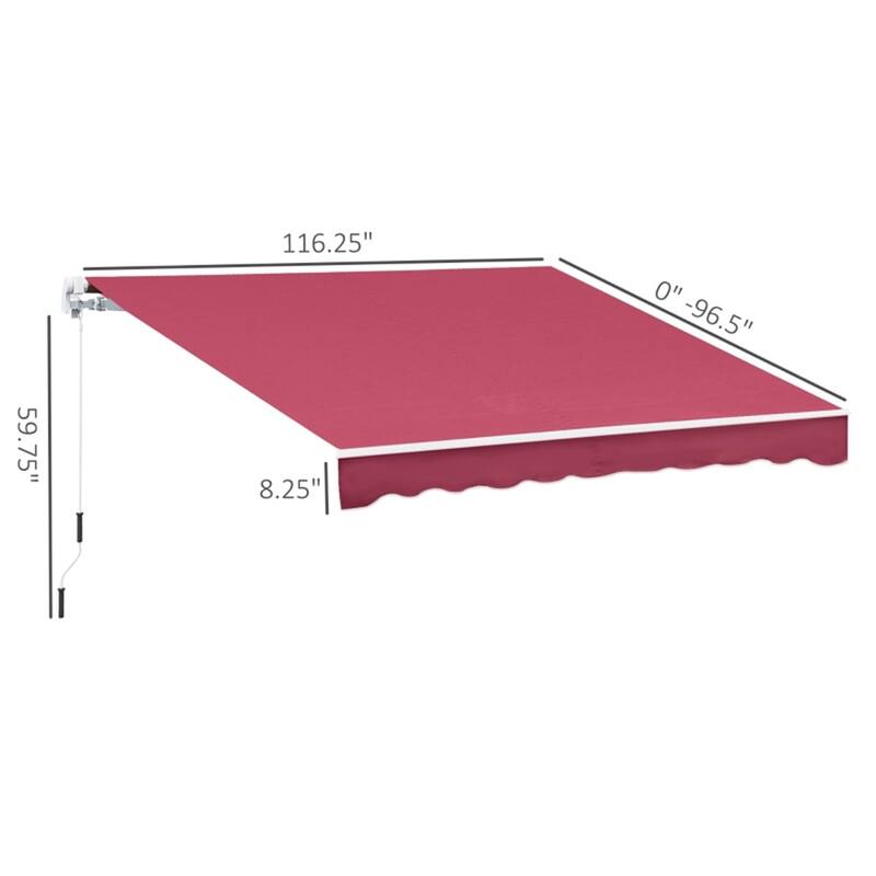 Retractable Patio Polyester Awning with Adjustable Handle and UV Rain Protection for Patio or Balcony - 116.25" W x 96.5" D