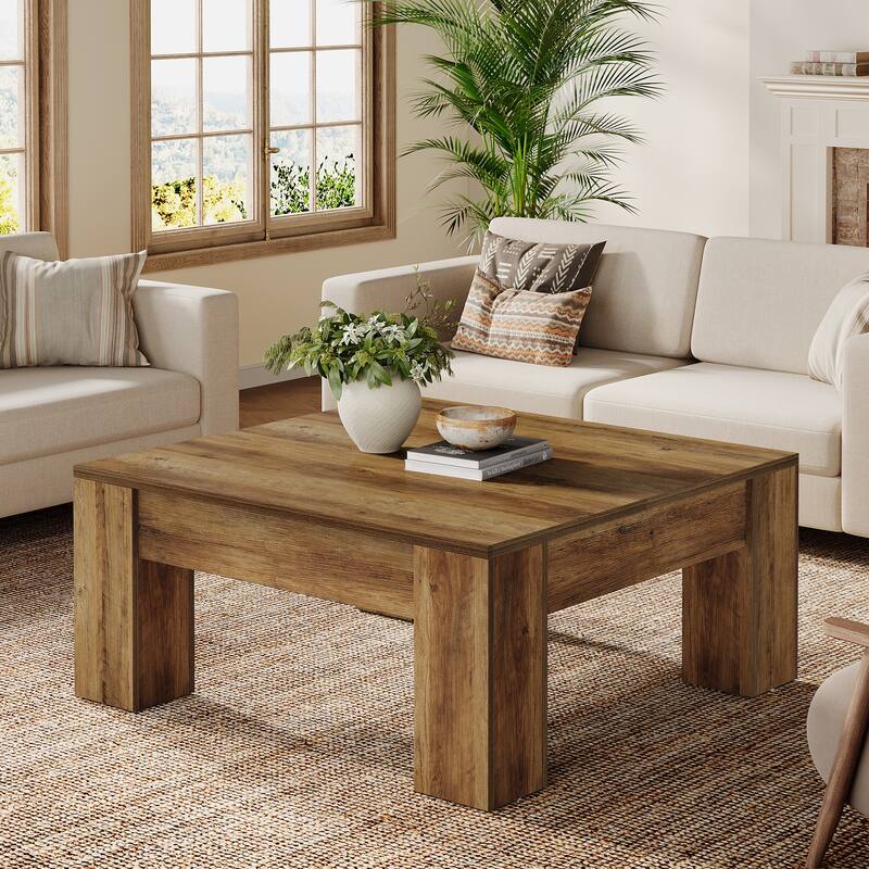 Square Coffee Table, 39-Inch Coffee Table with Sturdy Legs