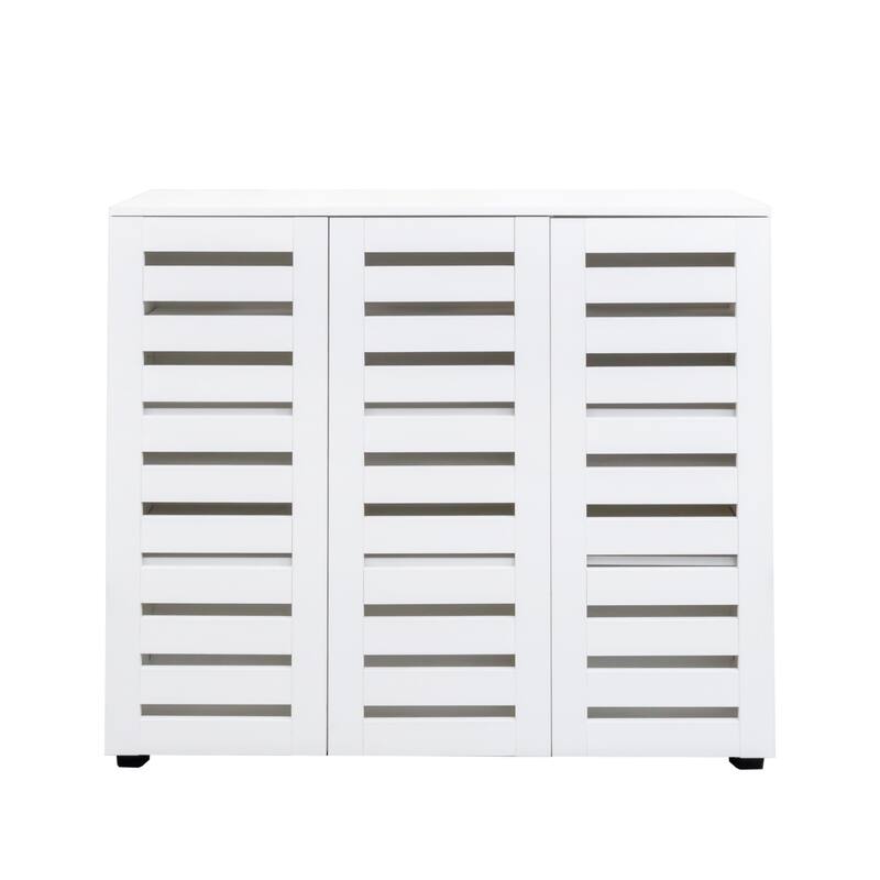 Shoe Cabinet, 5-Tier Shoe Storage Cabinet with Adjustable Shelves, Wooden Shoe Rack Organizer with Louvered Doors