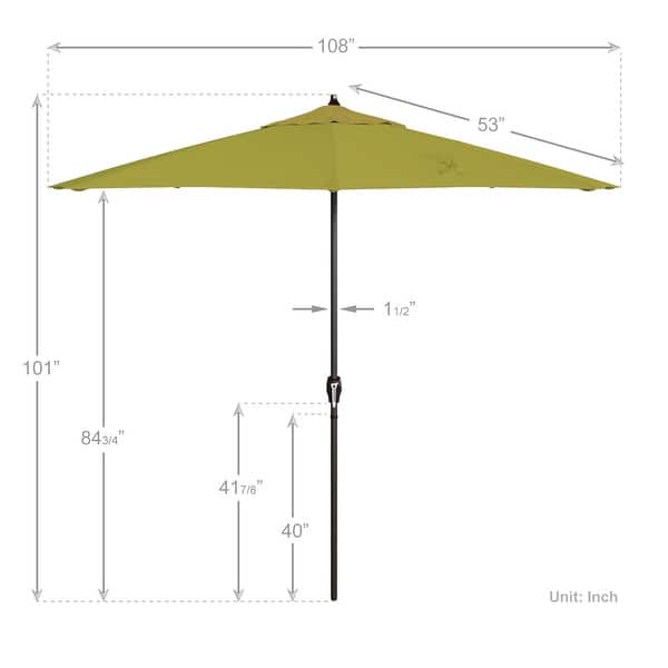 dimension image slide 19 of 29, North Bend 9-foot Round Auto-tilt, Bronze Finish, Sunbrella Patio Umbrella by Havenside Home