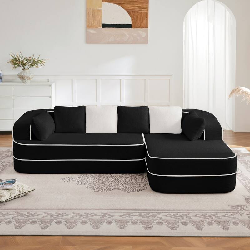 105.9" Modular L-shaped Teddy Velvet Sectional Sofa with Chaise and Curved Armrest - Black - Left Facing