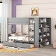 preview thumbnail 1 of 24, Full over Full Size Bunk Bed with Stairs and Guardrail, Storage Captains Bed with Pull-out Drawers and Bookcase Cabinet Frame Grey - Full