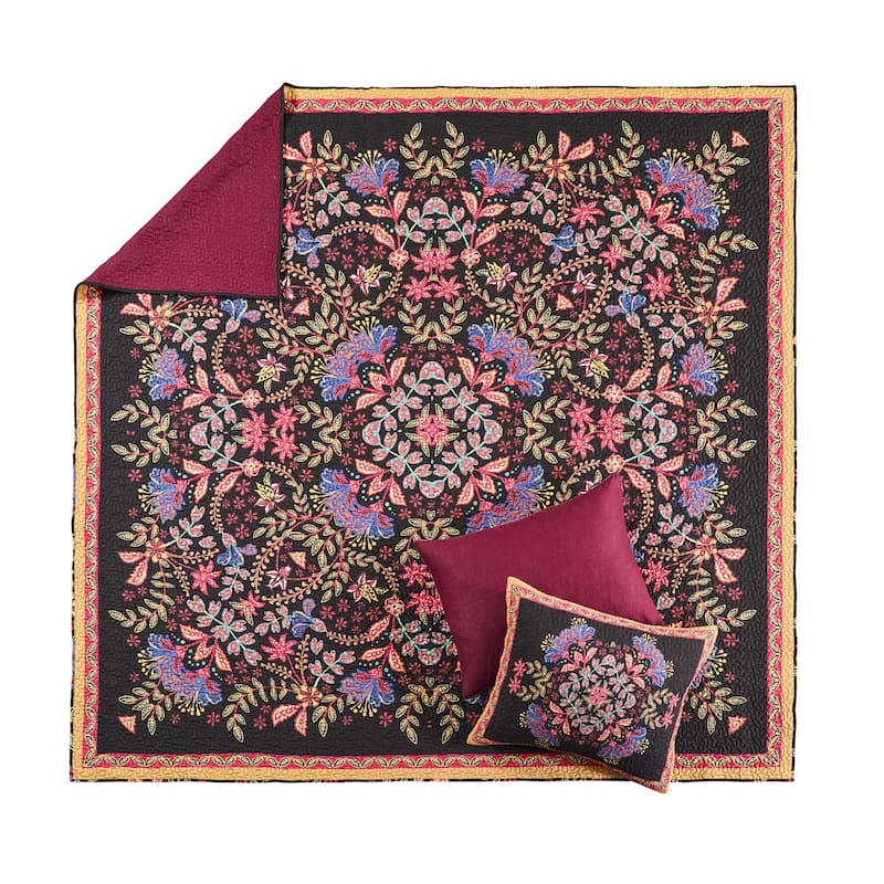 Jessa Bohemian Botanical Reversible Quilt and Pillow Sham Set