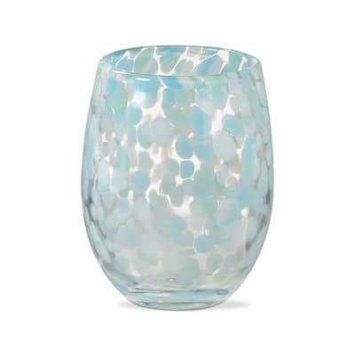 16 oz. Confetti Glass Stemless Wine Drinkware Aqua Blue and White Dishwasher Safe Beverage Glassware Dinner Party Wedding