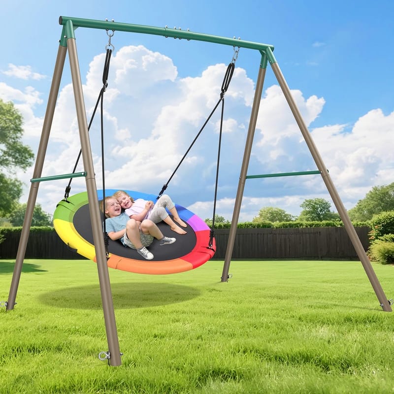 6.5 ft Tall Metal Swing set for Backyard With 50 Inch Saucer Swing for Kids and Adults