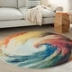 preview thumbnail 3 of 26, Nourison Celestial Abstract Modern Multicolored Colorful Wave Area Rug 4' Round - Blue/Multi - Round