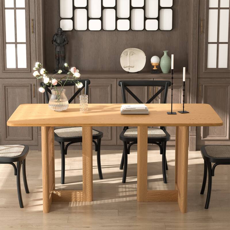 Farmhouse Kitchen Dining Room Table Furniture Square Kitchen Table with Rattan Woven Legs for Kitchen Bar Living Room
