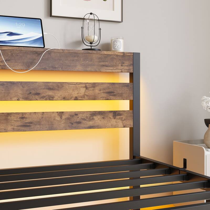Metal Frame Platform Bed with USB Charging Station