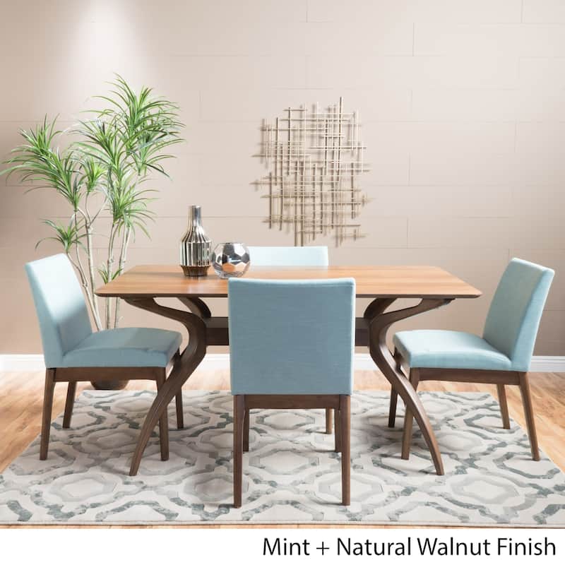 Shuman Mid-Century Modern 5 Piece Dining Set by Christopher Knight Home - mint + natural walnut