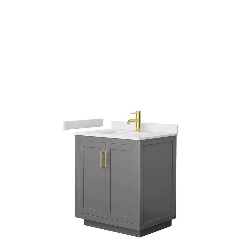 Miranda Single Vanity Set, Cultured Marble Top, No Mirror - 30-Inch Single - Dark Gray, Gold Trim, White Cultured Marble Top