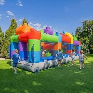 HeroKiddo 20 ft Block Party Inflatable Obstacle Course with Air