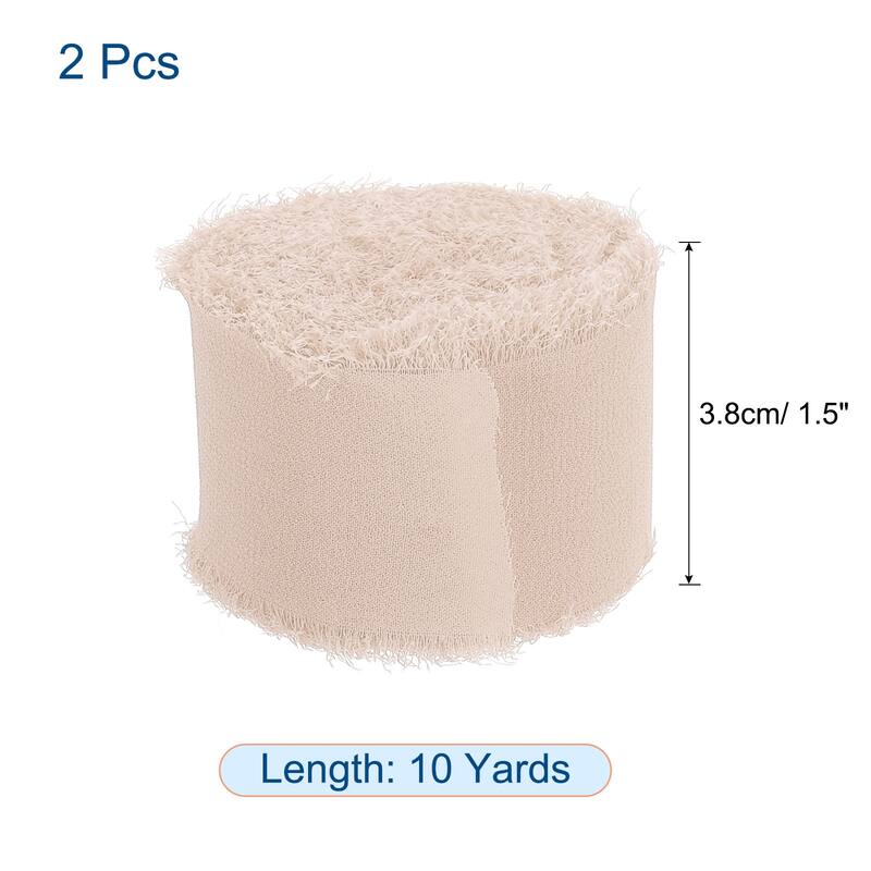 Chiffon Ribbon 1.5" x 10 Yard, Handmade Fringe Ribbon, 2pcs - Bright White