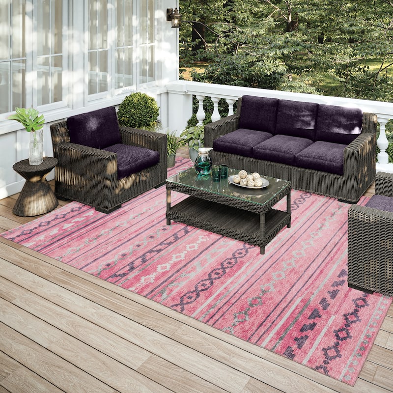 Indoor/ Outdoor Addison Yuma Southwest Striped Washable Area Rug - 3' x 5' - Pink