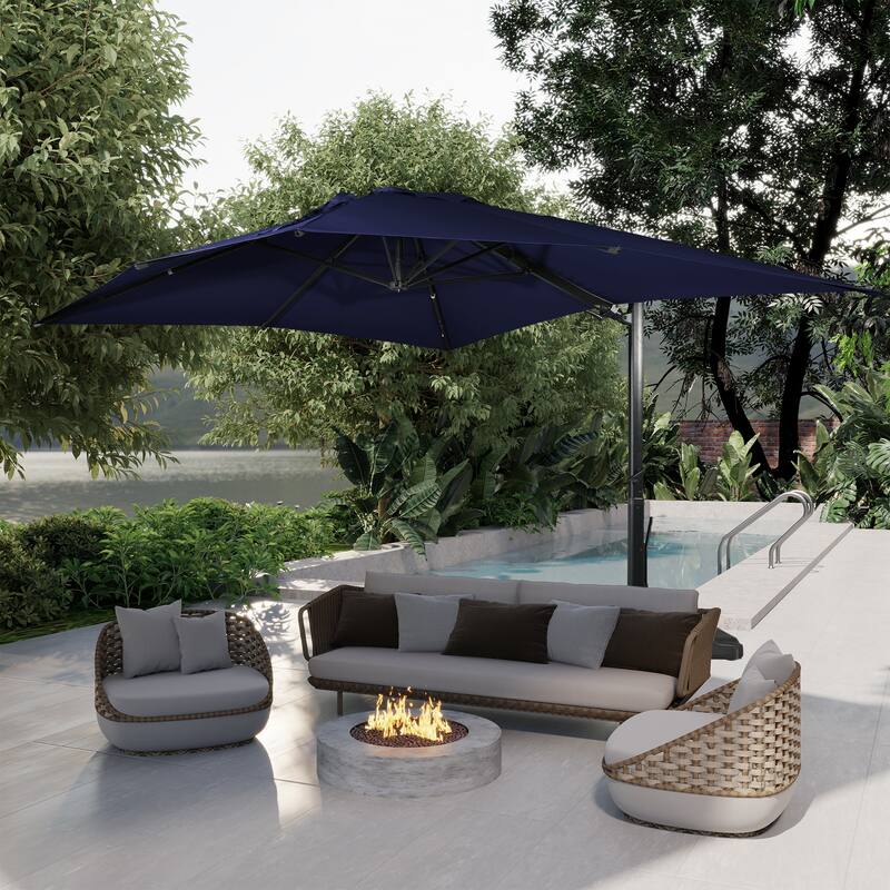 10 x 13ft Patio Rectangular Cantilever Market Umbrella With Stand