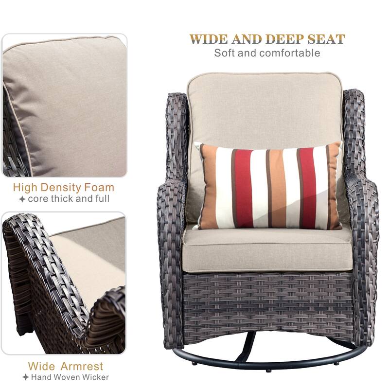 OVIOS 9-piece Patio Wicker Swivel Chair Set With 30" Fire Pit