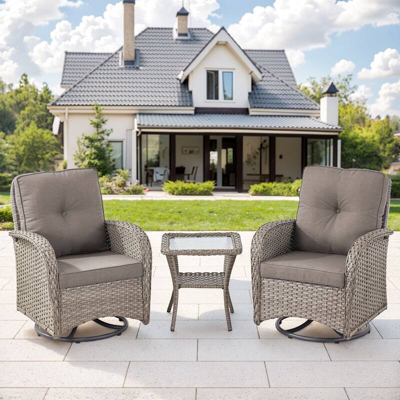 Gymojoy Swivel Patio Chair & Table 3 Piece Outdoor Furniture Set