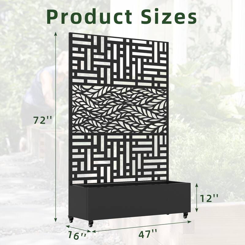 Metal Movable Planter Box with Trellis Privacy Screen Planter Box with Lockable Wheels