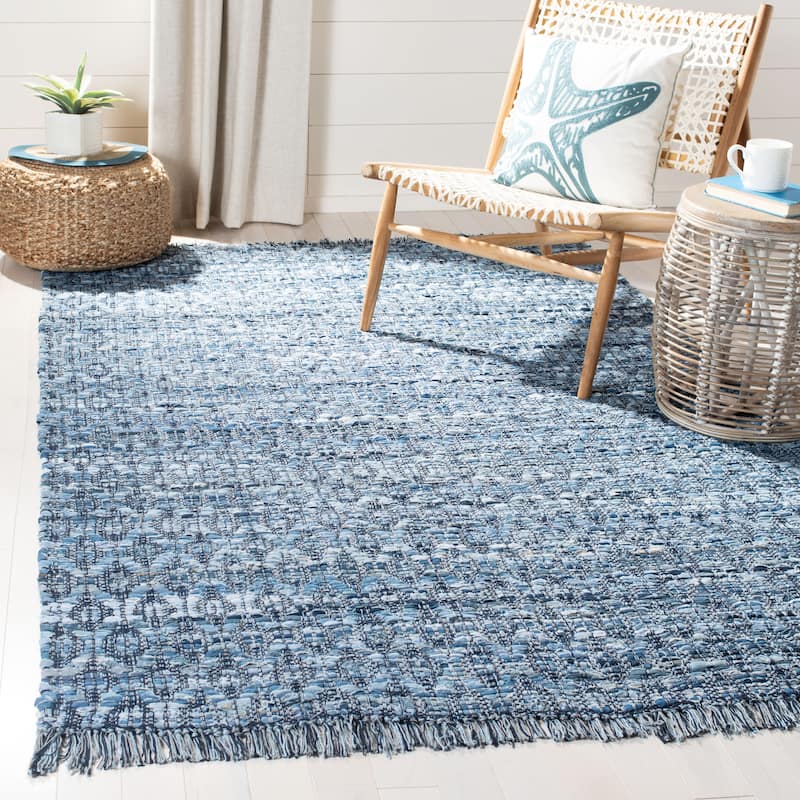 SAFAVIEH Handmade Montauk Heirloom Casual Geometric Cotton Rug - 8' x 10' - Blue