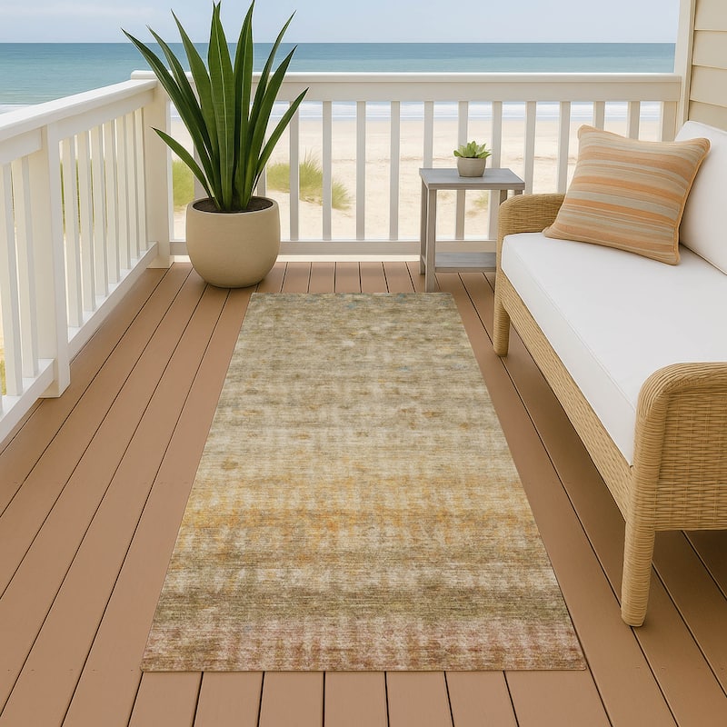 Machine Washable Indoor/ Outdoor Ombre Stripes Chantille Rug - Beige - 2'3" x 7'6"