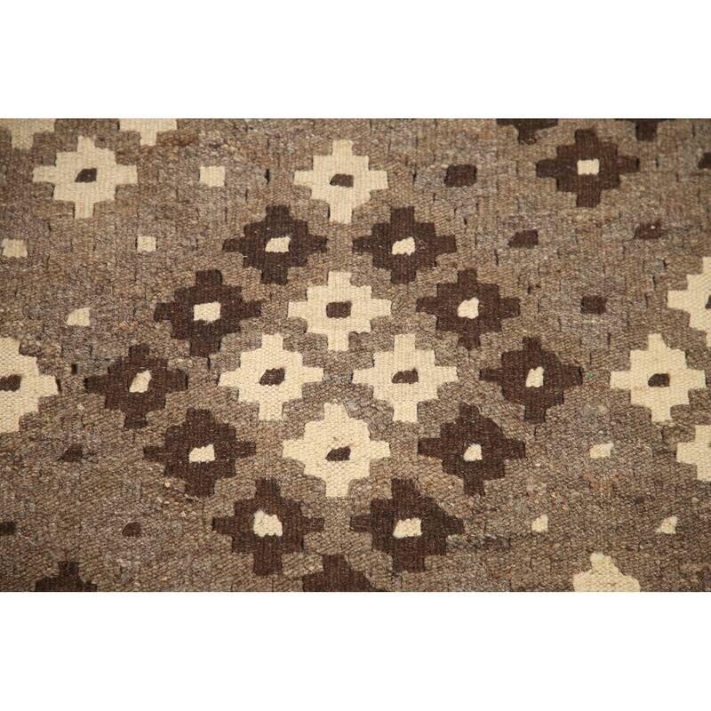 Hand Woven Oriental 100% Wool Carpet Southwestern All-Over Brown Kilim Area Rug - 6' 6'' X 5' 1''