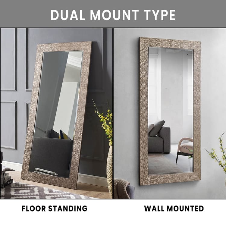 Mosaic Frame Full Length Mirror - 65.5 x 31.5 Inches, Free Standing or Wall Mounted for Living Room - Champagne