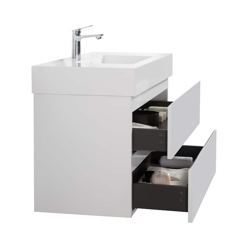 36"Bathroom Vanity with Sink,Storage Wall Mounted Floating Bathroom Vanity,One-Piece White Sink Basin without Drain and Faucet