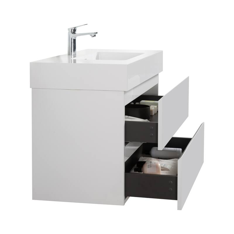 Modern 30" Alice Floating Bathroom Vanity with Rosewood Finish, Handle-Free Design, Silent Soft-Closing Drawers