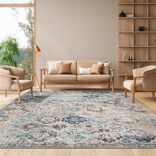SAFAVIEH Madison Avery Boho Chic Distressed Area Rug - Ivory/Aqua - 5' 3" x 7' 6"
