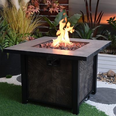35 in. W x 35 in. D x 25 in. H Square Propane Burning Outdoor Fire Pit Table in Stone Gray