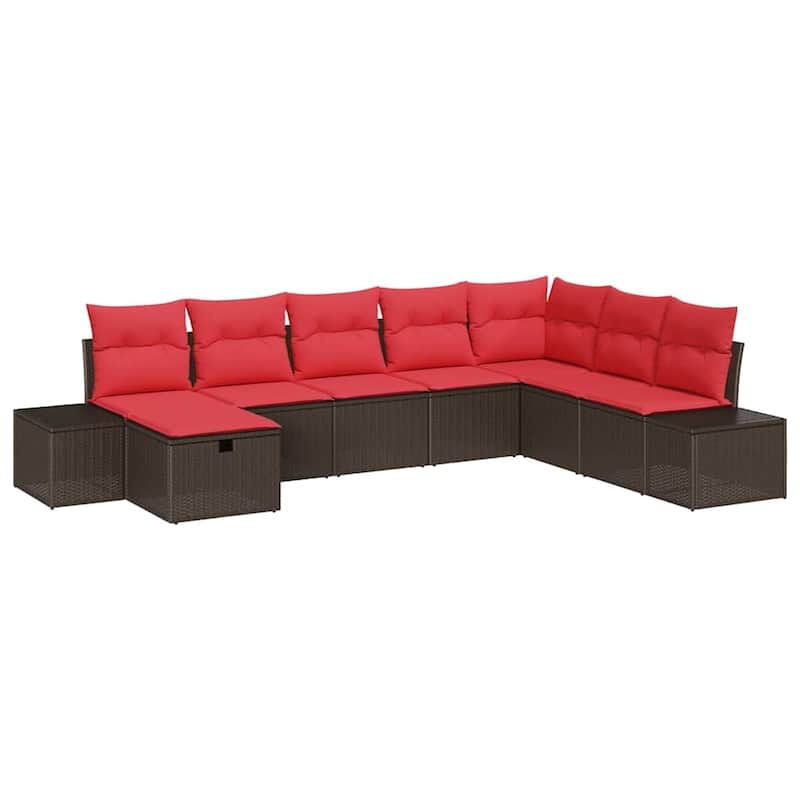 vidaXL 8/9 Garden Sofa Set with Cushions Black/Brown/Grey Poly Rattan - 125.6 x 82.3 x 27.2