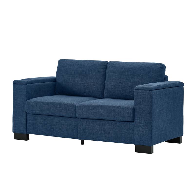 67.7" Polyester Modern Loveseat Sofa with Cup Holders, Hidden Storage and Square Arms