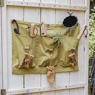 RusticReach 3-Pocket Green Canvas Organizer for Garden Tools
