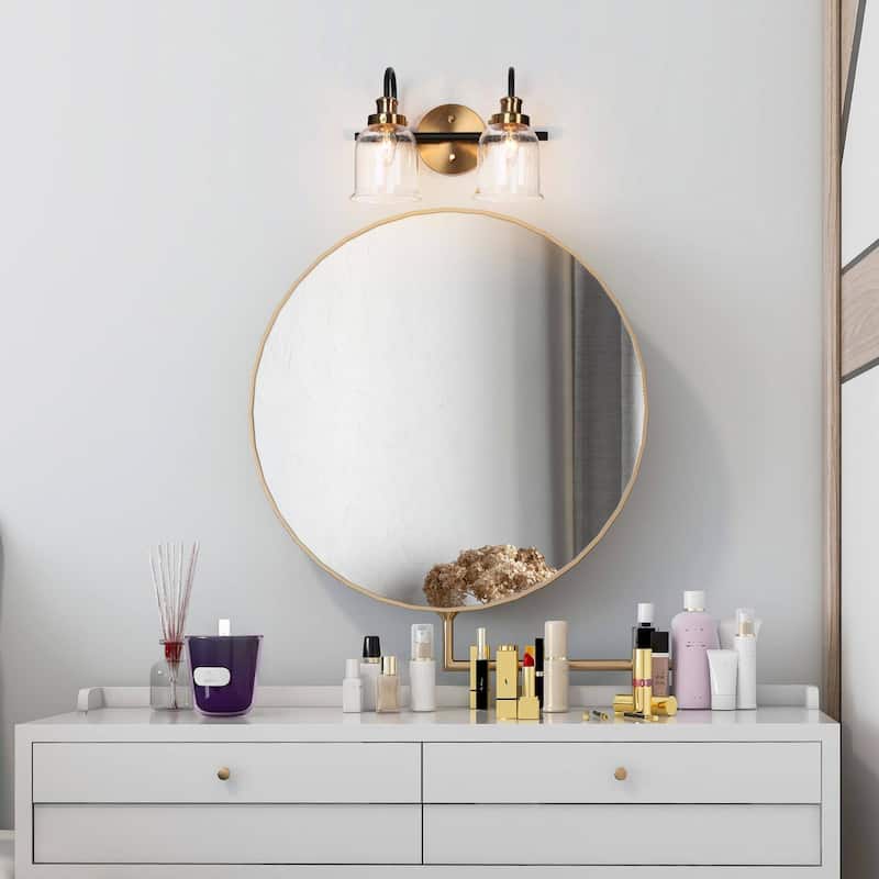 Mid-Century Modern Black Gold 2/3/4-Light Bathroom Vanity Light Seeded Glass Wall Sconces