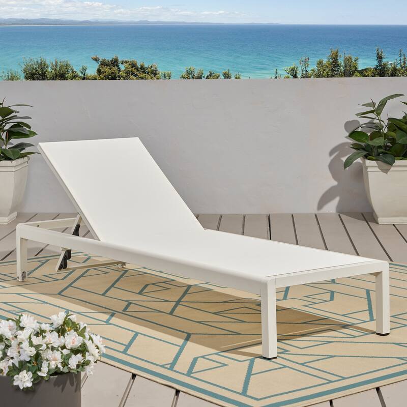 Breathable Outdoor Mesh Reclining Chair with Wheels & 5-Position Adjustable Backrest, Rust-Resistant Patio Chaise Lounge