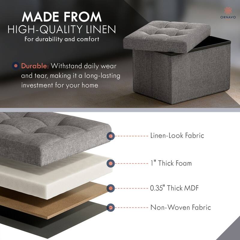 2 Pack Small Rectangle Foldable Storage Ottoman