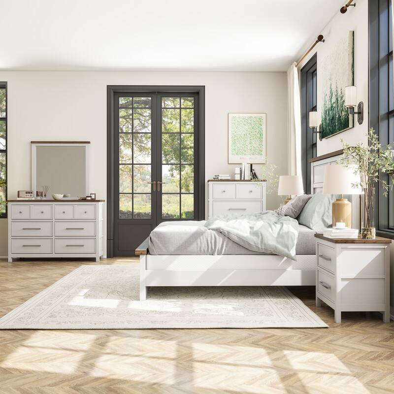 Furniture of America Althea Modern Farmhouse 6-Piece Wood Kids Panel Bedroom Set - White - Full