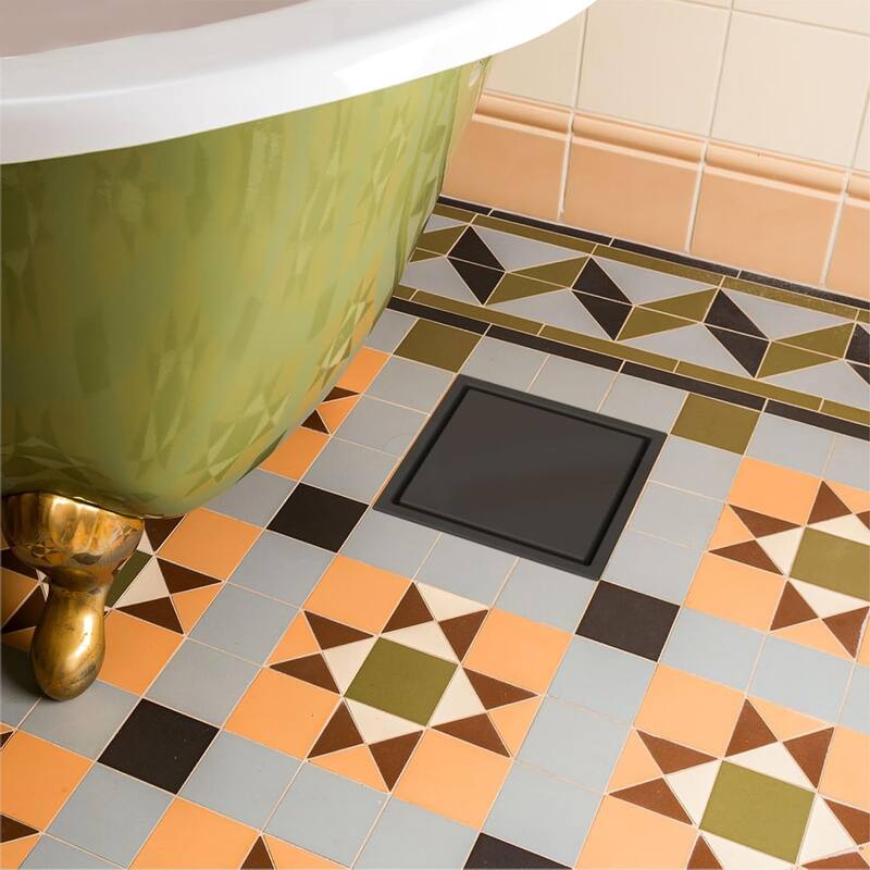 4-Inch Square Shower Floor Drain, Quadrato Pattern Grate - 4 inch