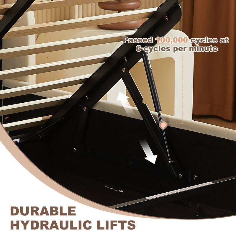 Linen Wingback Hydraulic Lift Up Storage Upholstered Platform Bed