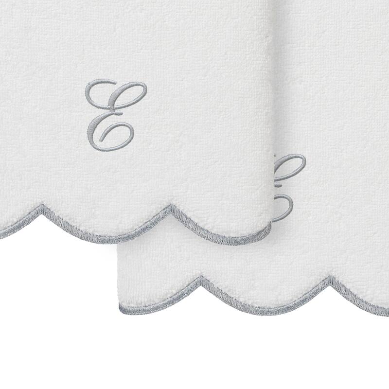 Authentic Hotel and Spa 100% Turkish Cotton Grey ADORNIA Scallop Personalized 2 Piece Hand Towel Set - 2 Hand Towels