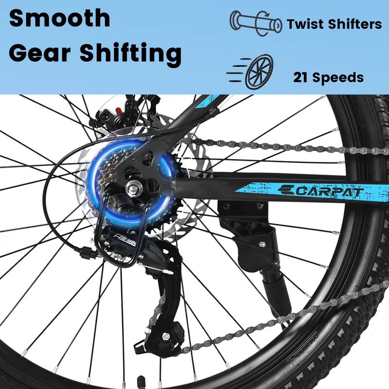 Unisex Mountain Bike - High-Carbon Steel Frame, Suspension, Mechanical Disc Brakes, Shimano Gears - 21