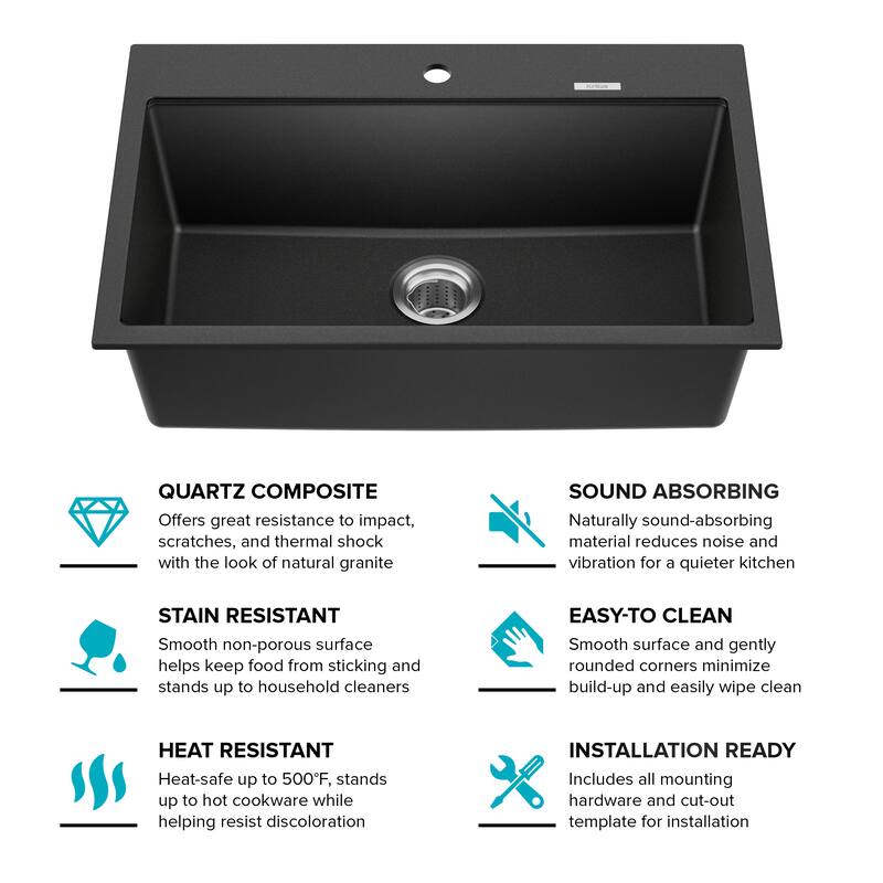 KRAUS Granite 31 inch 1-Bowl Undermount Drop-in Kitchen Sink