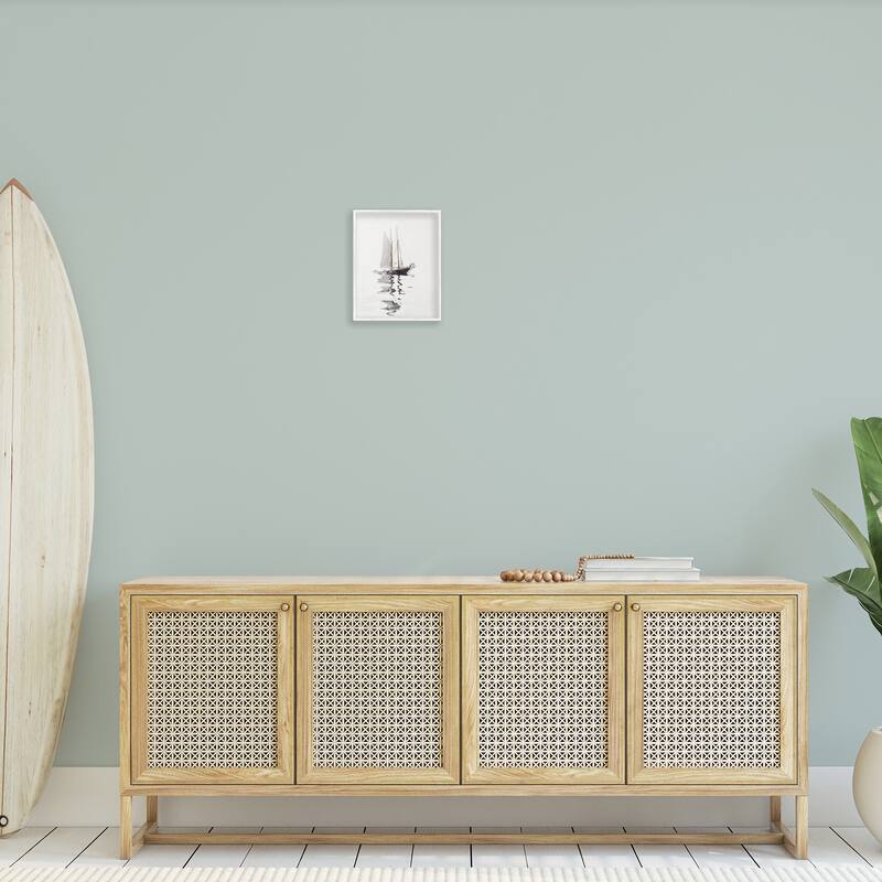 Stupell Tranquil Sailboat Vessel Floating Lone Ocean Reflection Framed Wall Art, Design by Lettered and Lined - Off-White